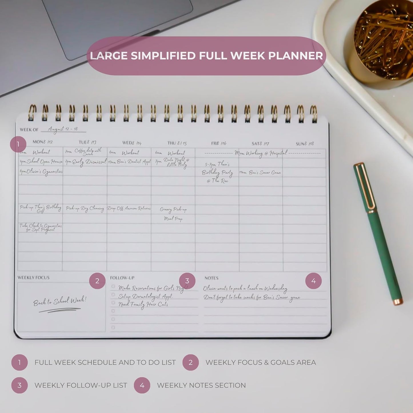 | Durable & Sleek | Undated Daily and Weekly Planner | 8.25" x 11.75" | To Do List Notebook for Work | Simple Design | Multiple Layouts | Planner and Notebook in One (Rust, Weekly Planner - Landscape)