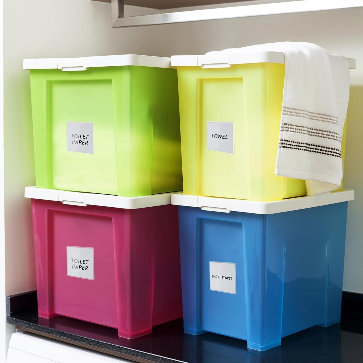 Outus 100 Pcs Clear Self Adhesive Pockets - Bin Labels for Storage Bins, Pocket Label Sleeves, Plastic Index Card Holder with Top Open for Organizing Bins Box Drawer(4 x 4 Inch)