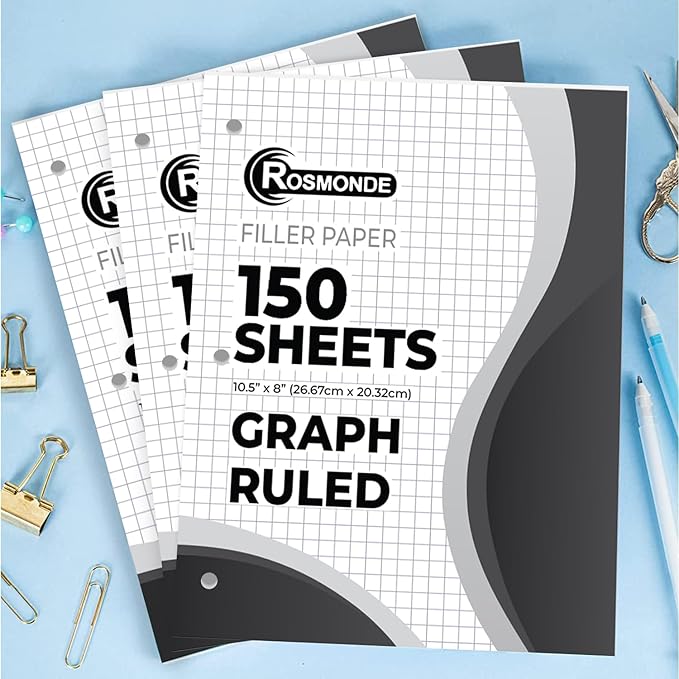 7200 Sheets Graph Paper Bulk, 48 Pack, Bulk Grid Paper, 4x4, 8" x 10.5", 3 Hole Punched, Quad Ruled Sheets, Thick Graphing Paper, Fights Ink Bleed, Bulk Loose Leaf Paper, Bulk School Supplies