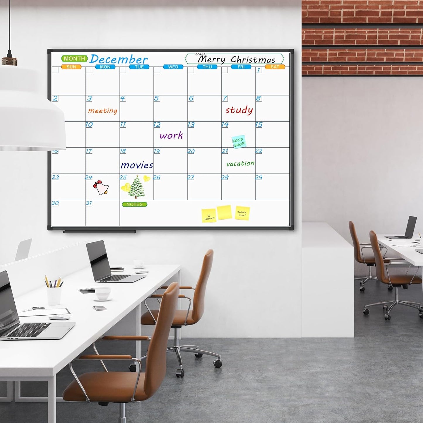 JILoffice Magnetic Dry Erase Calendar Whiteboard, 1 Month White Board Calendar Planner 48 X 36 Inch, Black Aluminum Frame Wall Mounted Board for Office Home and School
