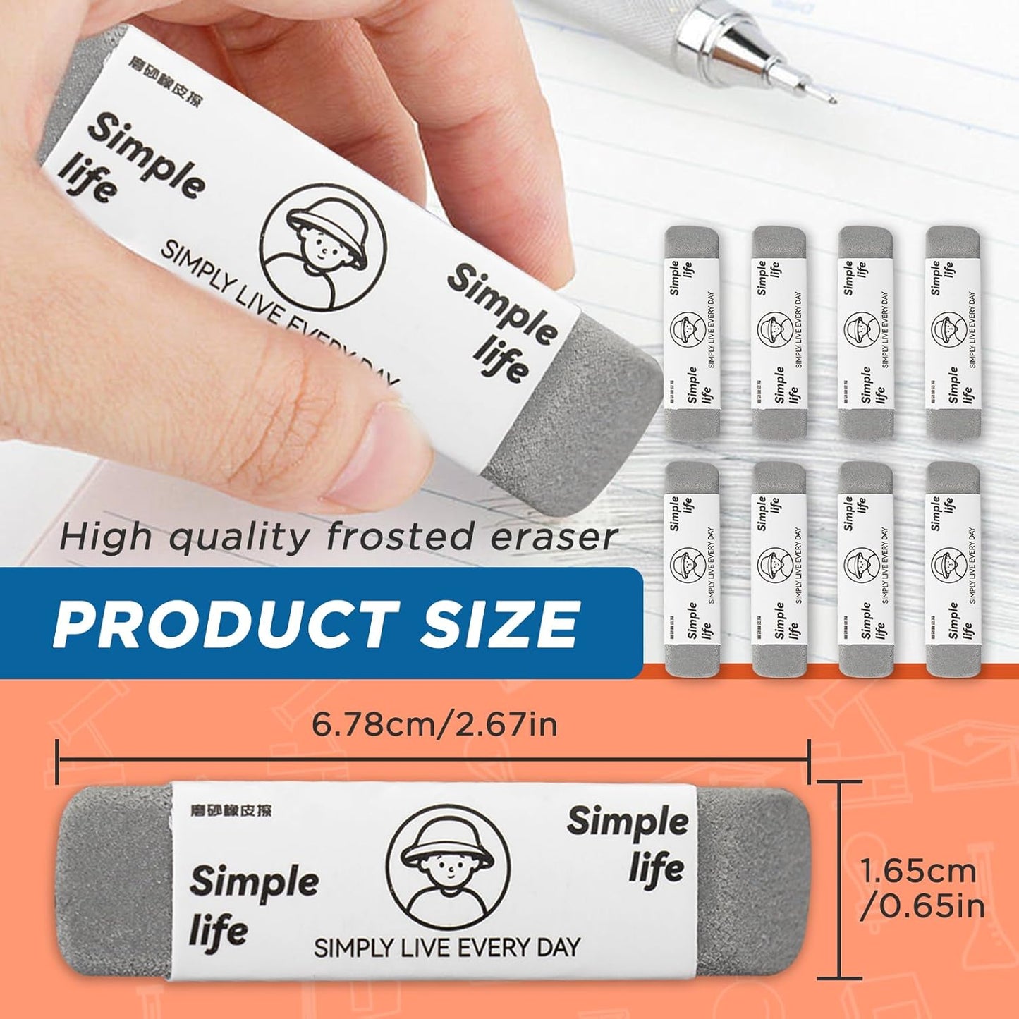 8 - Pack Sand Erasers - Frosted Erasers for Pens, Fountain Pens, and Ink - Special School and Office Supplies for Correction - Colored Pencil and Ink Eraser