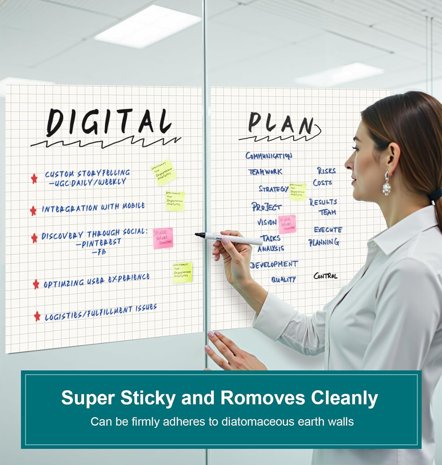 ViVin Grid Sticky Easel Pad, 25 x 30 Inches Flip Chart Paper for Teachers and Students, Large Self Stick Easel Paper for School & Office, 30 Sheets/Pad, 10 Pads/Pack