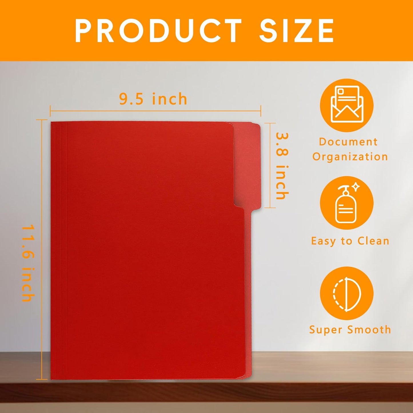 100 Packs Red File Folder,1/3-Cut Tabs,File Folders Letter Size,8.5x11 File Folders for Office,School and Home,Organizer Documents