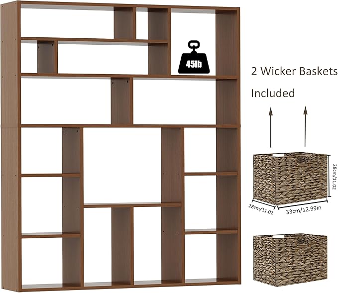 BLANKSPACE 71" H Large Bookcase with 6 Open Shelves & 2 Foldable Baskets - Heavy Duty Storage Bookshelf for Home Office, Living Room, Freestanding Organizer, Yili Oak