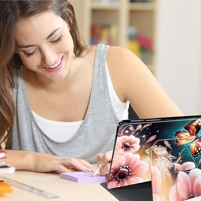 for Kindle Fire 7 case 2019 2017 Release 9th 7th Generation,360 Degree Rotating Stand Smart Protective Cover Case for Amazon fire 7 Tablet 9th/7th Generation,Cute Butterfly Flowers