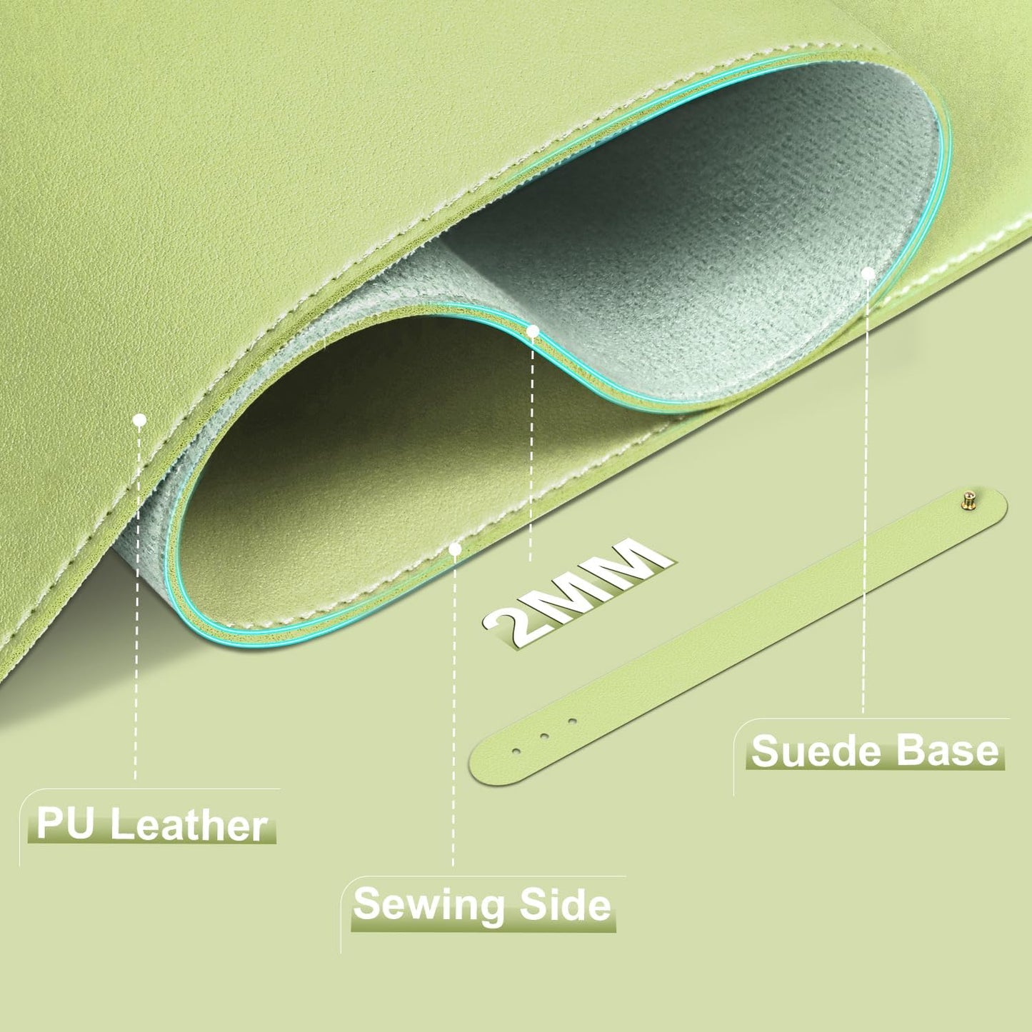 Leather Desk Pad Protector, 39.4'' X 17'' Large Mouse Pad, Office Desk Mat, Non-Slip PU Leather & Suede Base Desk Blotter, Laptop Desk Pad, Desktop Mat for Office Home, Matcha Green