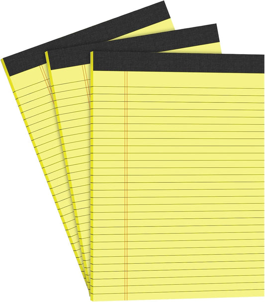 Yellow Legal Pads Note Pads 8.5 x 11 inch Wide Ruled, 30 Sheets/Pad, 20lb Colored Paper, Perforated Notepad with Sturdy Back (3 Pads Yellow)