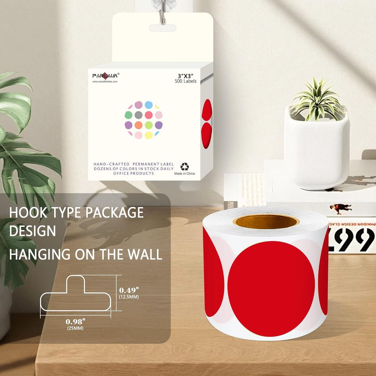 PARLAIM 3" Diameter Round Red Color Coding Sticker, 4 Rolls 2000PCS Circle Dot Label,Permanent for Inventory Box Labeling