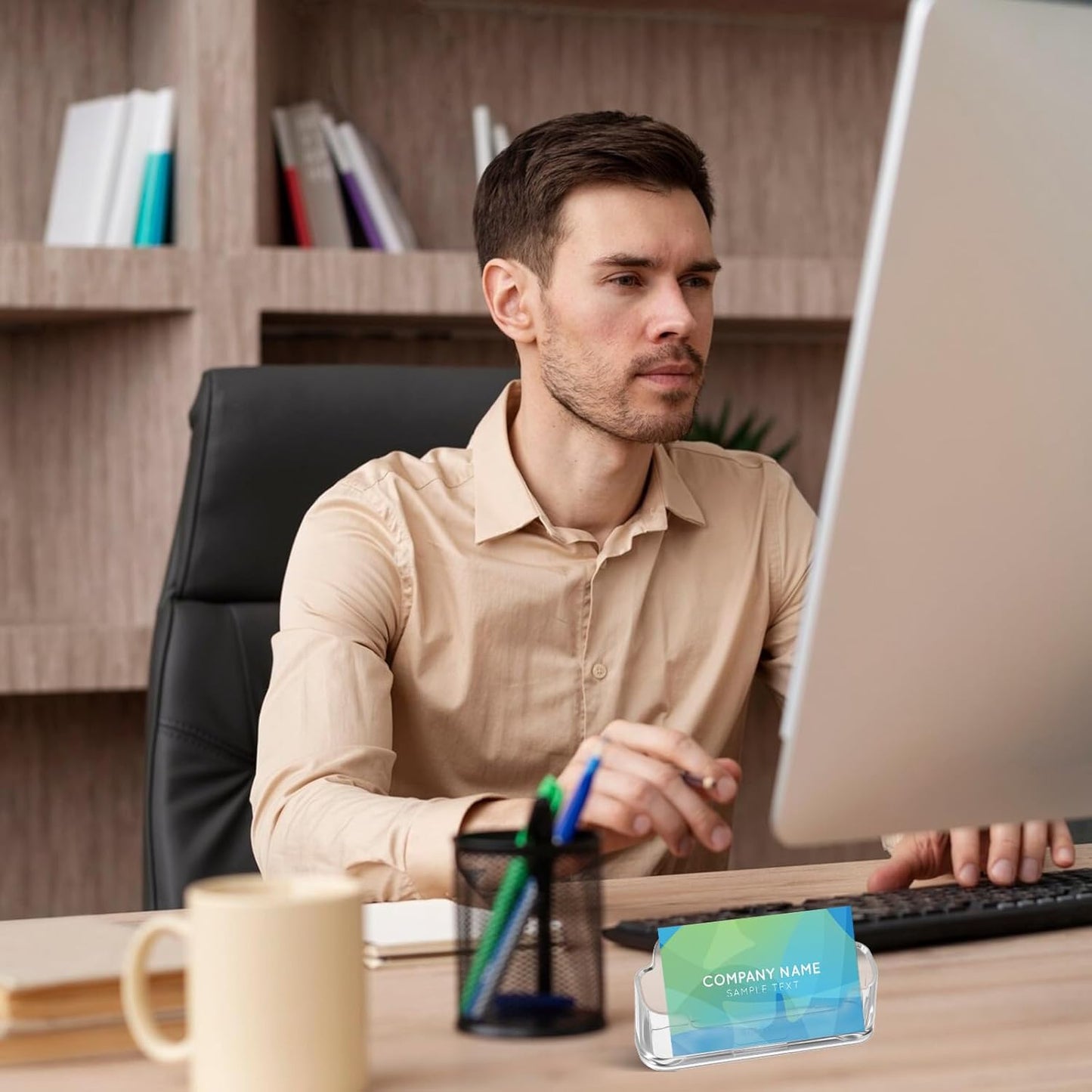 Acrylic Business Card Holder Clear Desktop Business Card Holder Display Desk Stand for Office Exhibition Paper Brochure Supplies(24 Pieces)