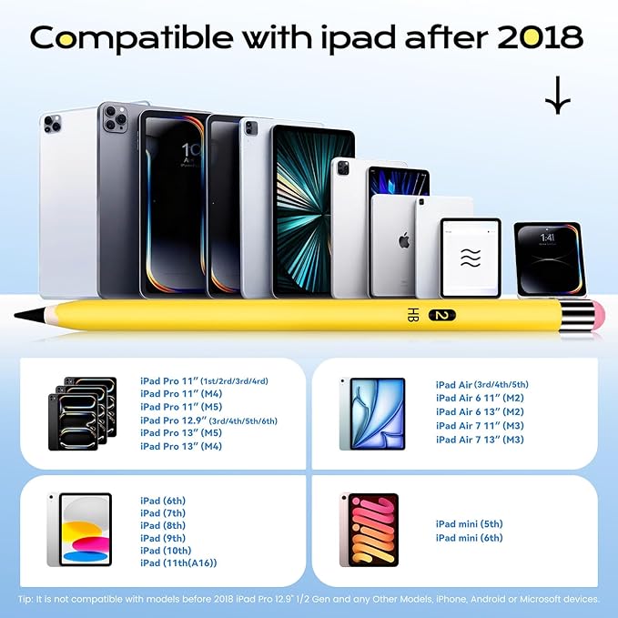 Stylus Pen for iPad 2025-2018 Faster Charge Apple Pencil with Palm Rejection Tilt Sensitivity 2B Pencils Appearance Magnetic Pen for Mini 5/6, iPad 6/7/8/9/10/A16, Air 3/4/5/6/7, IPad Pro11/12.9"/13"