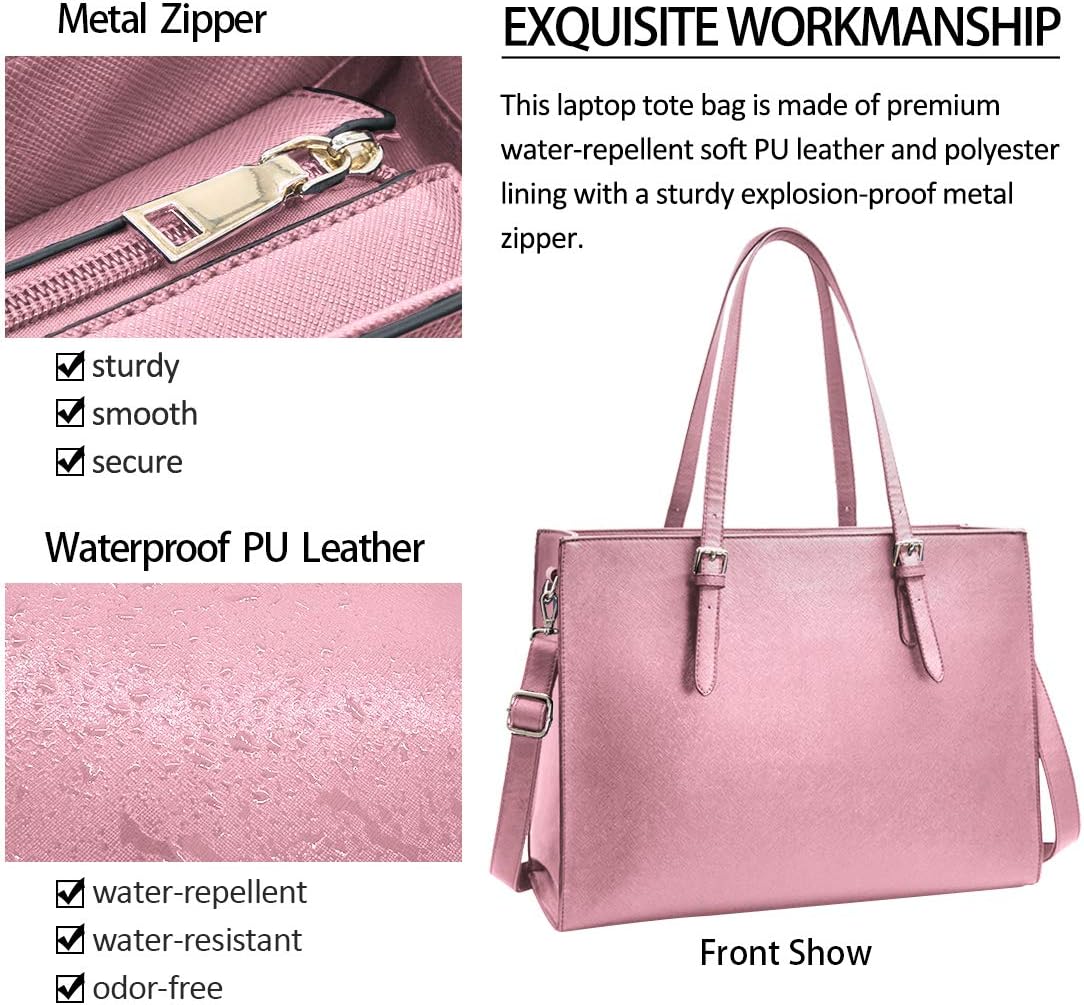 Laptop Bag for Women Waterproof Lightweight Leather 15.6 Inch Computer Tote Bag Business Office Briefcase Large Capacity Handbag Shoulder Bag Professional Office Work Bag