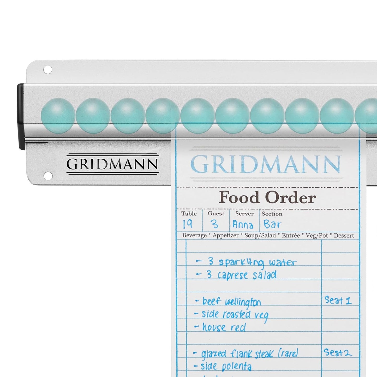 GRIDMANN 36-inch Slide Check Rack, Aluminum Restaurant Ticket Holder for Commercial Kitchen Food Orders