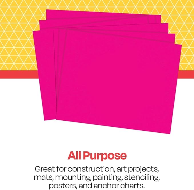 School Smart Railroad Poster Board Paper, 22 x 28 Inches, 4-Ply, Magenta, Pack of 25