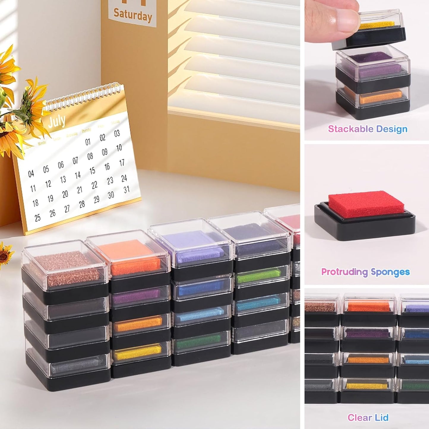 CraftyManor Mini 12 Color Pigment Ink Pads for Stamps, Fingerprint Ink Pad for Kids, Stamp Pad for Scrapbook Paper & Stamps for Classroom & Clothing Stamp & Letter Stamps, Archival