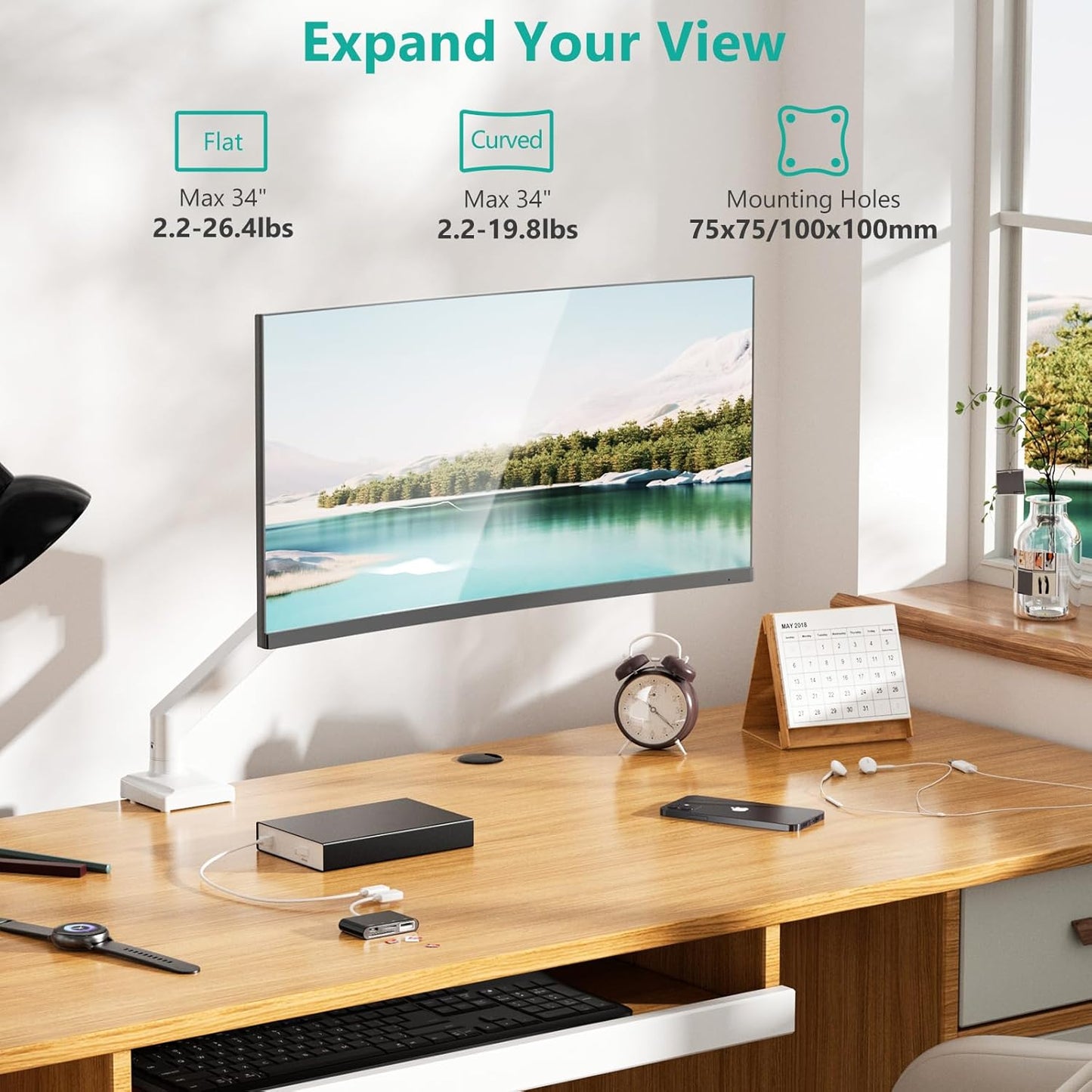 WALI Single Monitor Arm Mount Stand, Adjustable Gas Spring Arm Monitor Mount for Display up to 32 Inch,19.8lbs Capacity (GSMP001W), White