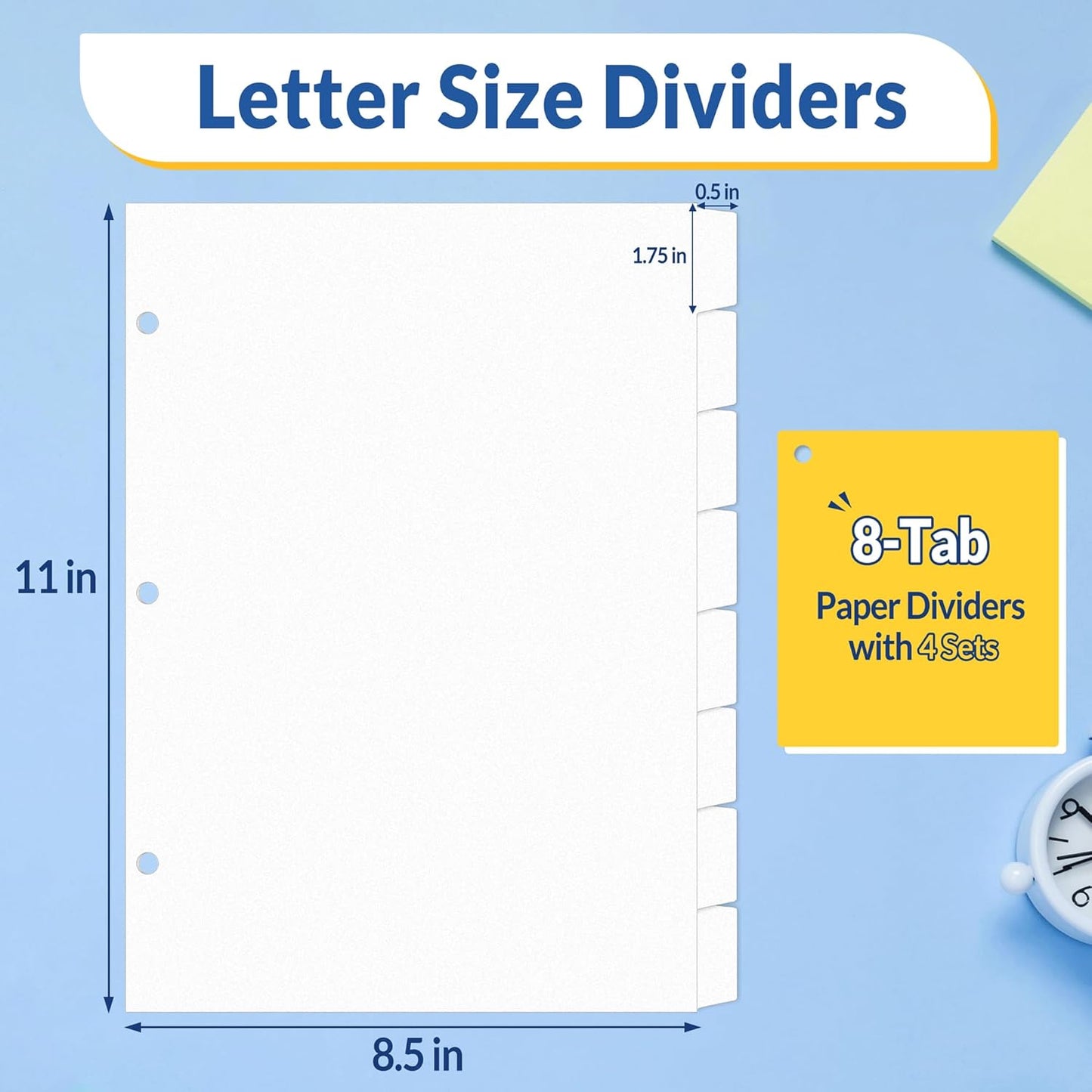 SUNEE Binder Dividers with Tabs for 3 Ring Binder, 8.5 x 11 Paper White Binder Dividers Blank with 8 Tabs, 4 Sets Page Dividers for School, Office and Home, 32 Dividers