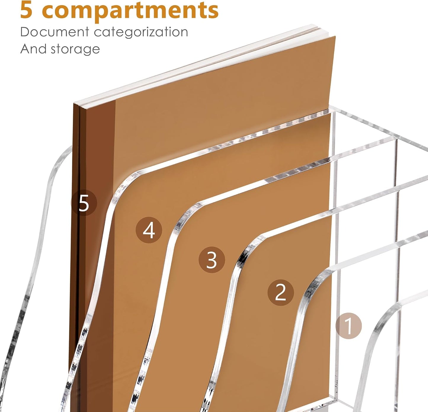 SANRUI Acrylic Magazine File Holder Desk Sorter Organizer, 5 Vertical Compartments Clear Folder Rack Binder Bookstore Workspace Sorters,for Office Accessories Organization Storage