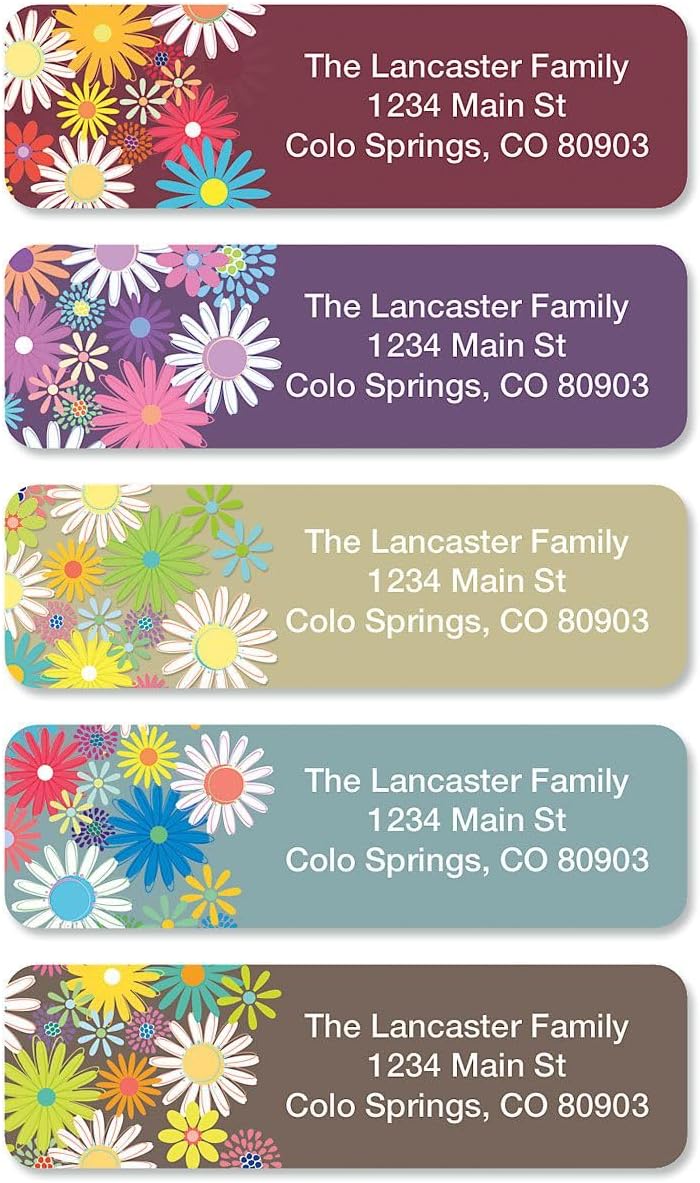 Colorful Images Petite Flowers Rolled Personalized Return Address Mailing Labels with Dispenser, Customize with Name & Shipping Address, 500 ¾” x 2½” Self Adhesive, Easy Peel Label Roll