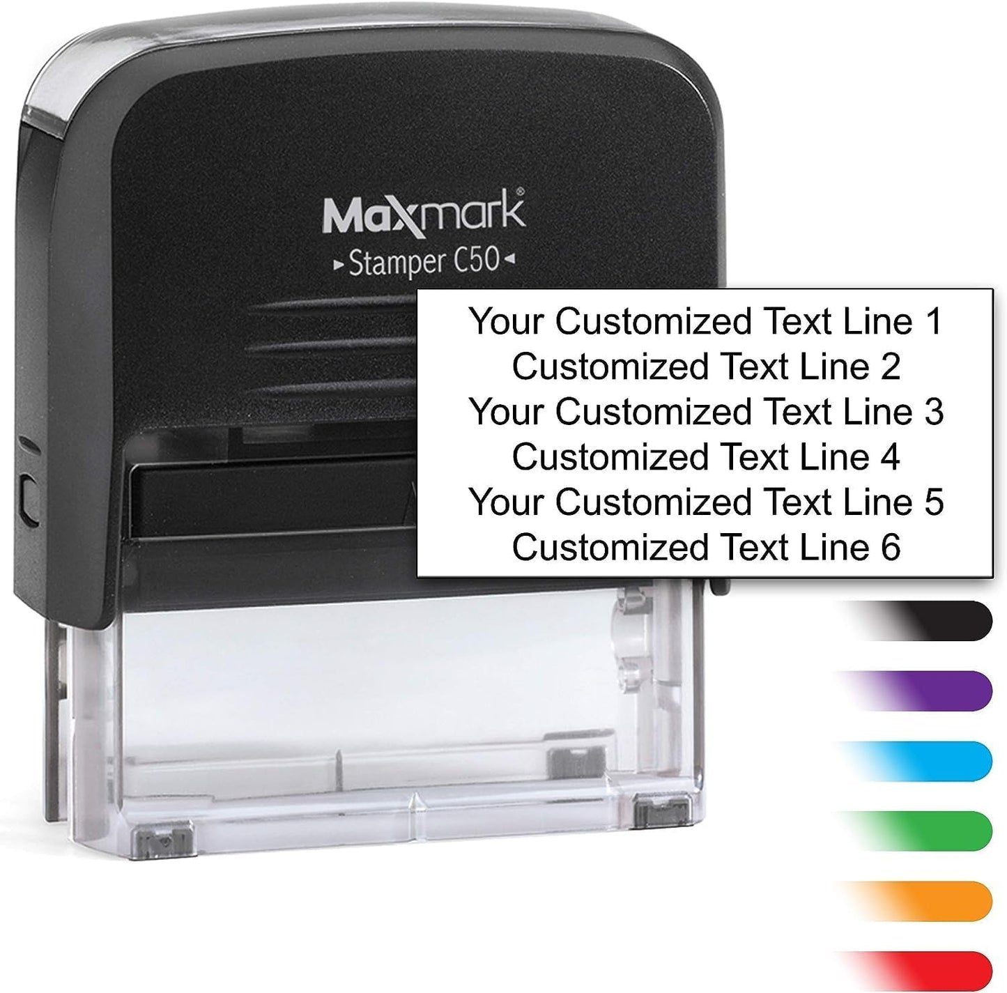 Custom Self Inking Rubber Stamp - Up to 6 Lines of Text - Choose from 15 Ink Colors - X-Large Size