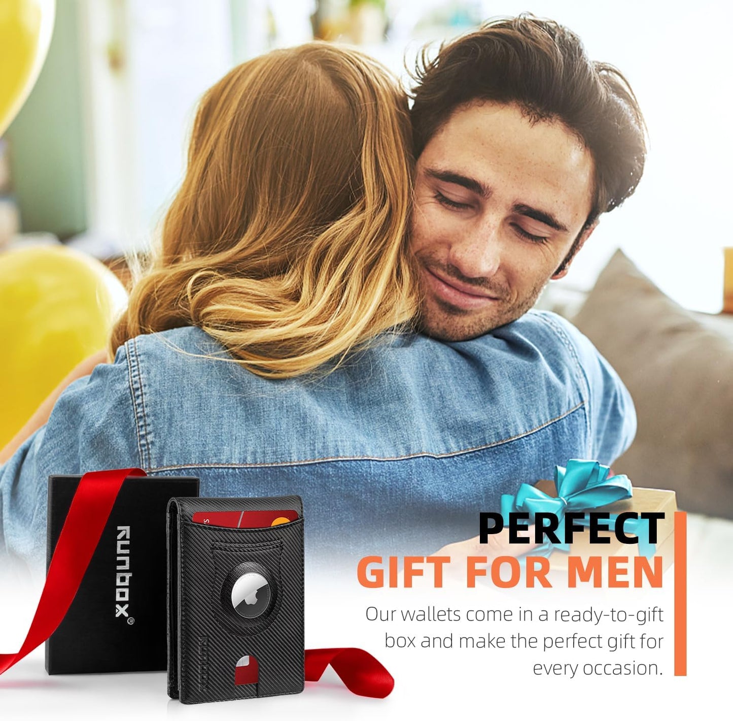 RUNBOX AirTag-Wallet-Mens-Slim-RFID Blocking Wallets Leather with Bill Compartment Air Tag Bifold Card Holder Wallet Gifts for Men Dad