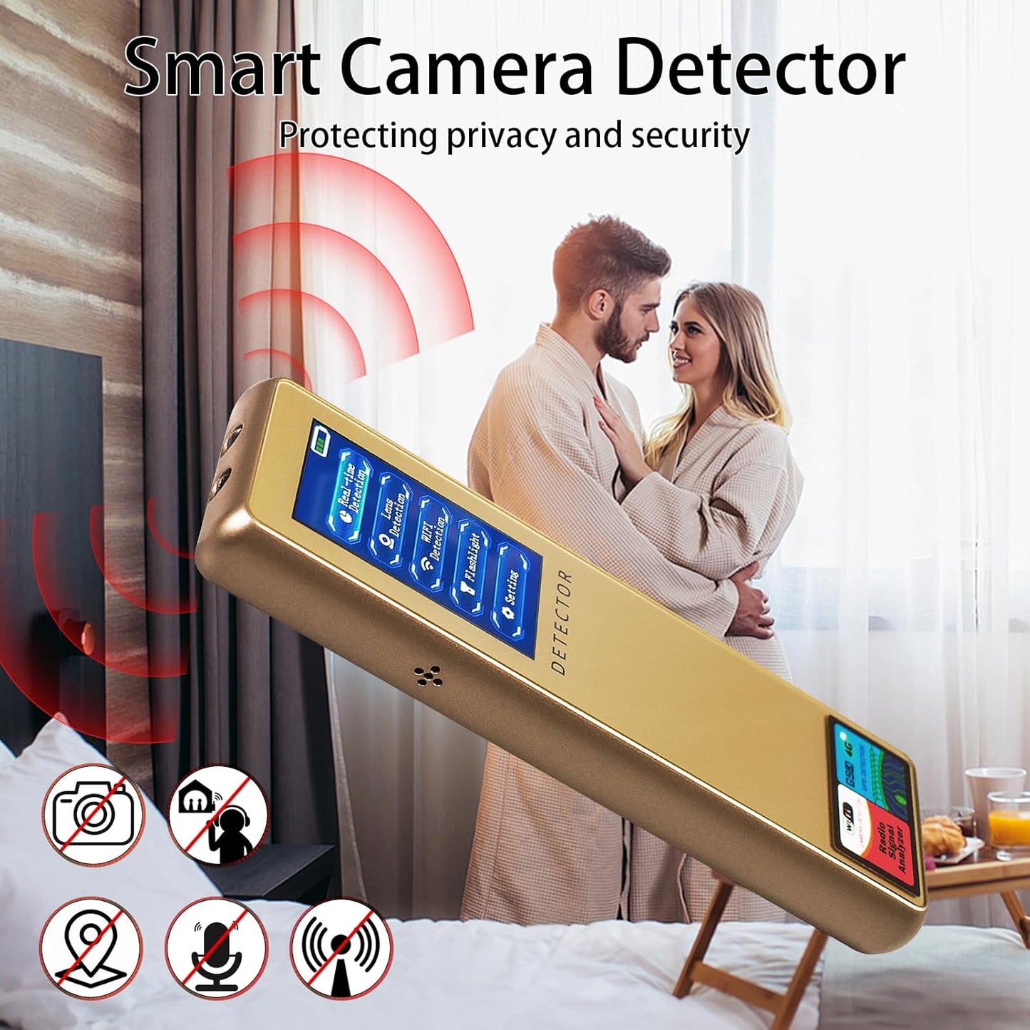 Hidden Bug Camera Detector,GPS Tracker RF Signal Scanner Listening Devices Finder Wireless for Travel,Car, Bathroom,Office, Hotel (Golden)