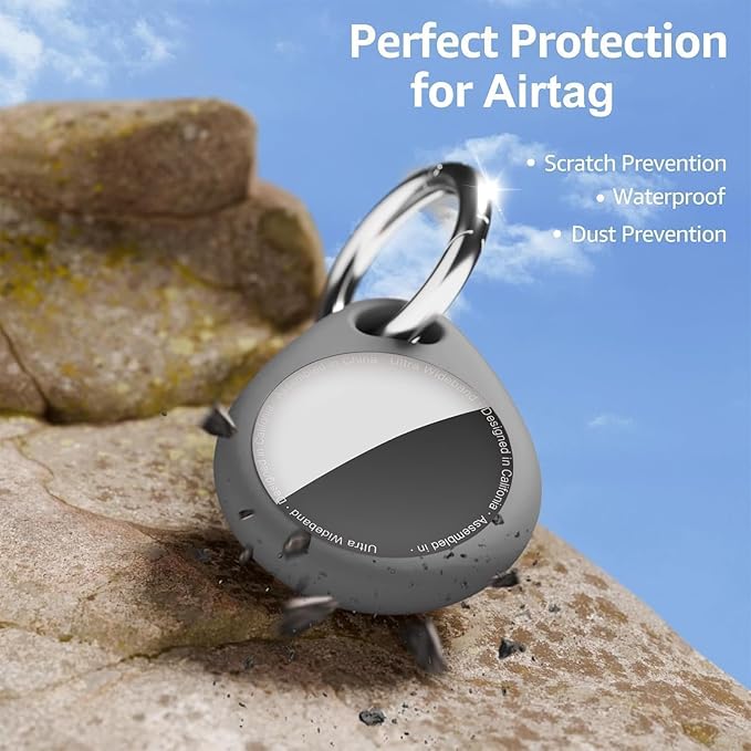 for AirTag Keychain Holder with Wire Cable, Secure Lock Case for Air tag, Compatible with AirTags, Key Ring Chain Luggage, for Airtag Accessories for GPS Item Finder Tracker, Grey