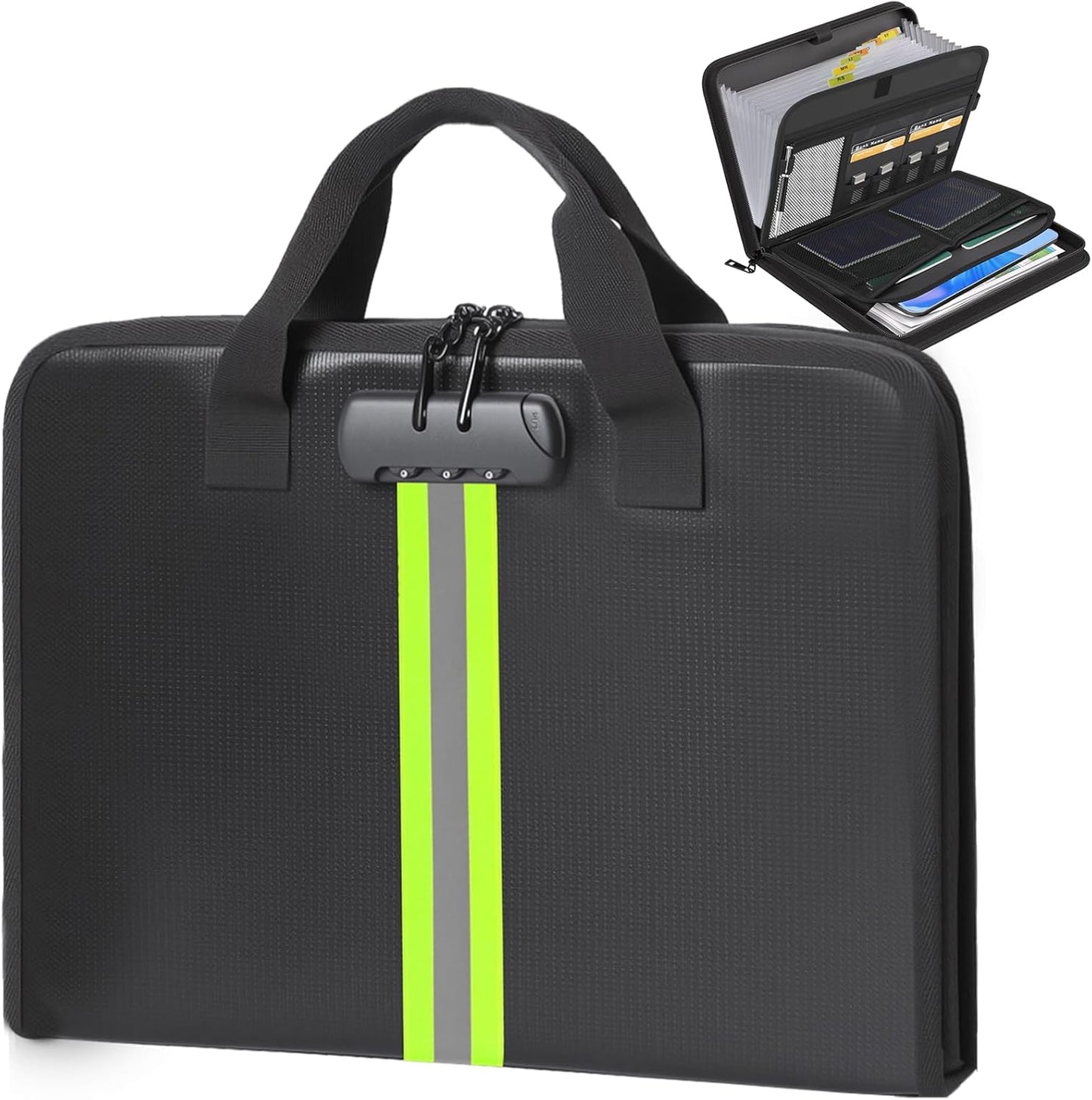 Accordion File Organizer with Combination Lock,Fireproof Expanding File Folder with Multi Pockets,13 Pockets Document Organizer with Handle & Labels,Portable Home Travel Safe Storage Letter A4 Files
