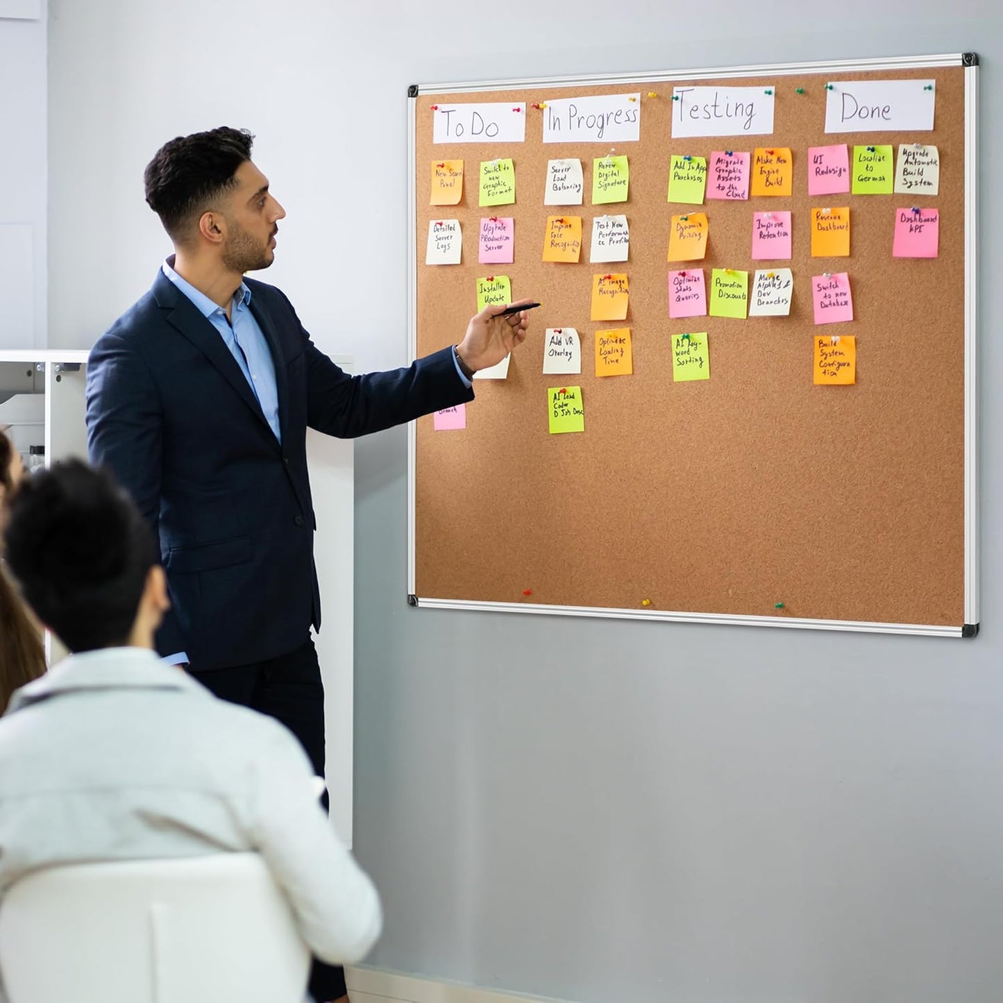 Board2by Extra Large Cork Bulletin Board 48" X 48", Silver Aluminum Framed 4'x4' Corkboard for Wall, Wall Mounted Notice Pin Board with 18 Push Pins for School, Home & Office