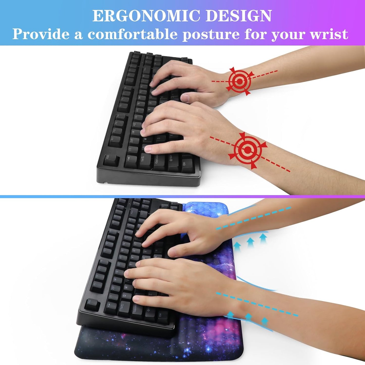 Computer Keyboard Stand with Wrist Rest, Ergonomic Tilted Keyboard Holder - Keyboard Riser with Wrist Pad - Keyboard Tray Support for Office Home - Black Starry Night