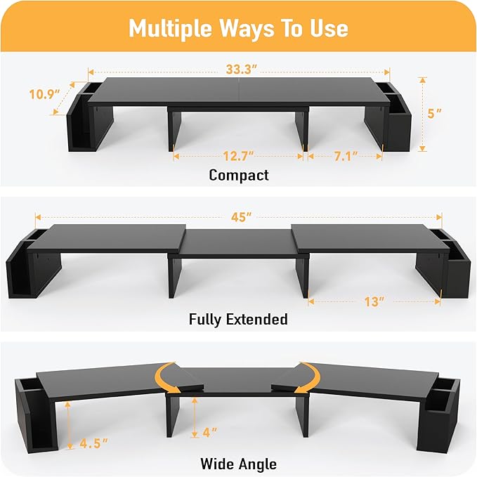 Simple Houseware Desk Dual Monitor Stand Riser with Drawer, Black