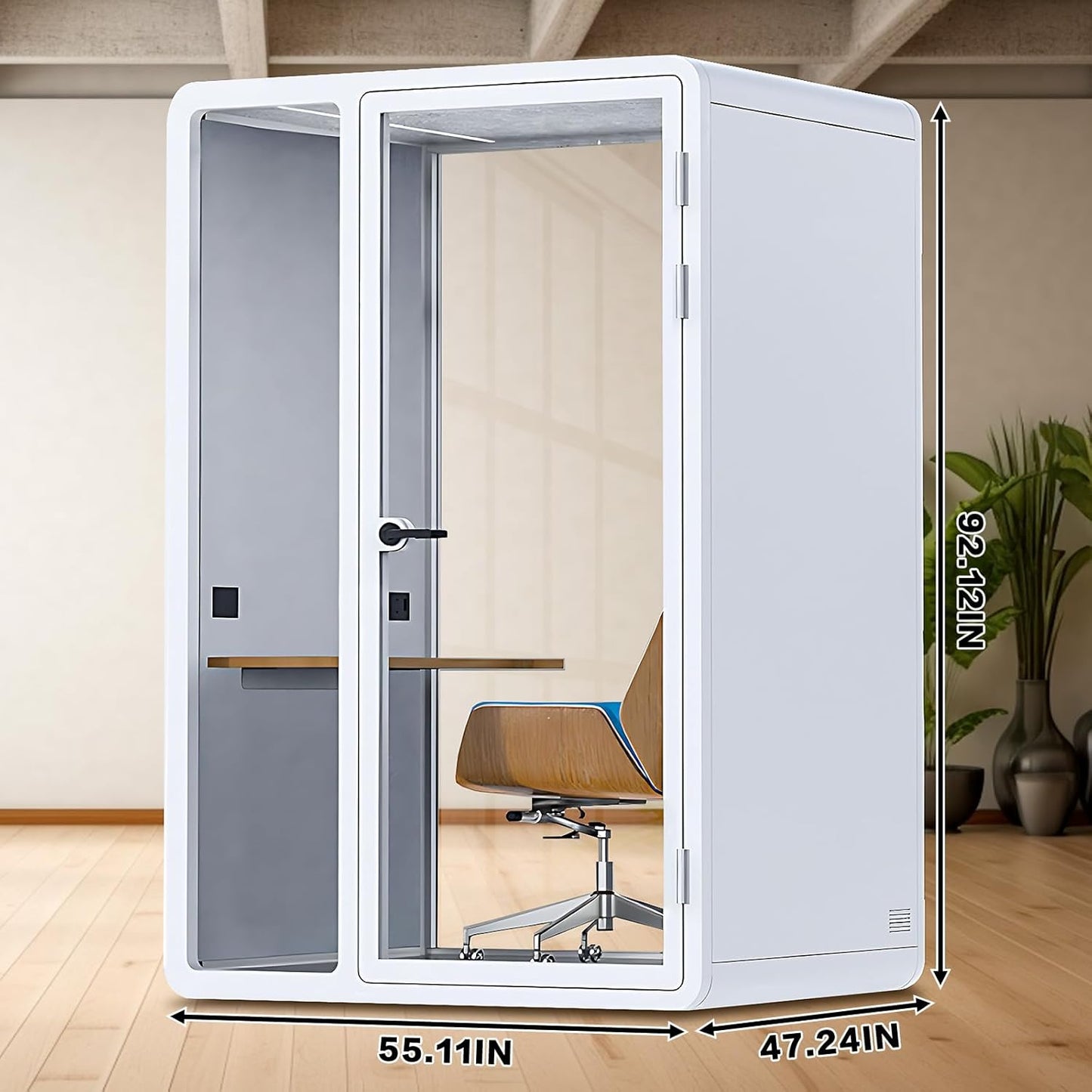 Office Sound Booth with Audio Privacy - Removable Soundproof Booth Includes White with Rounded Corners,Soundproof Room with Light,Fans, Socket for Live Streaming,Study (55.11IN)