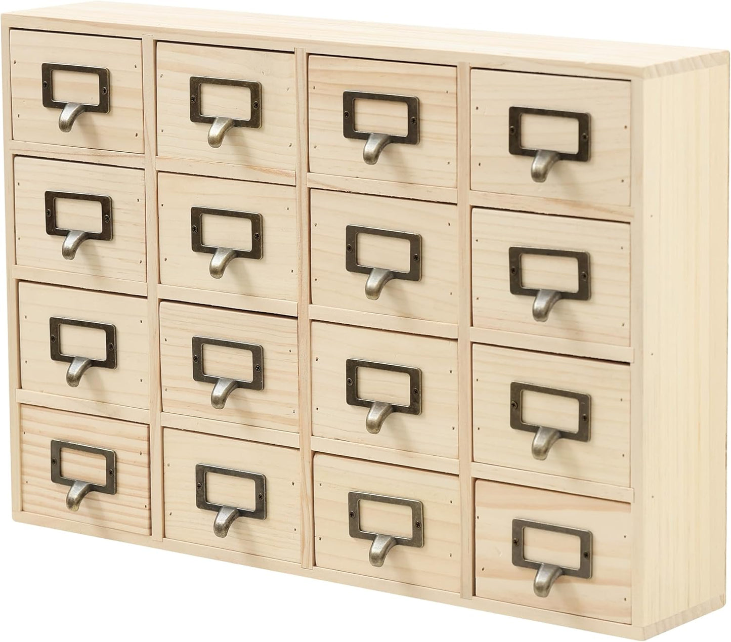 DIY Wooden Desk Organizer with Drawers – Unfinished 16-Drawer Wood Desk Organizer for Crafts, School, or Office – Customizable Wooden Apothecary Cabinet for Creative Storage – Natural Wood Finish