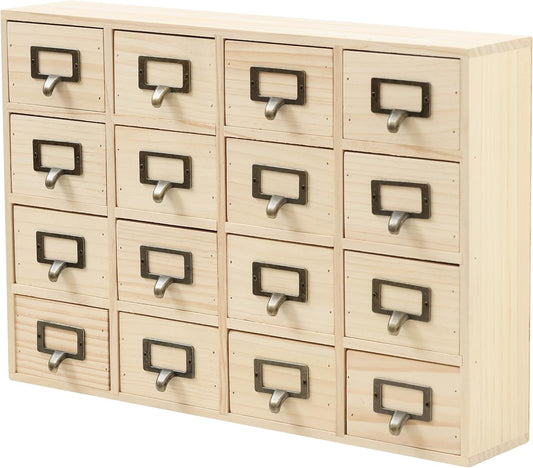 DIY Wooden Desk Organizer with Drawers – Unfinished 16-Drawer Wood Desk Organizer for Crafts, School, or Office – Customizable Wooden Apothecary Cabinet for Creative Storage – Natural Wood Finish