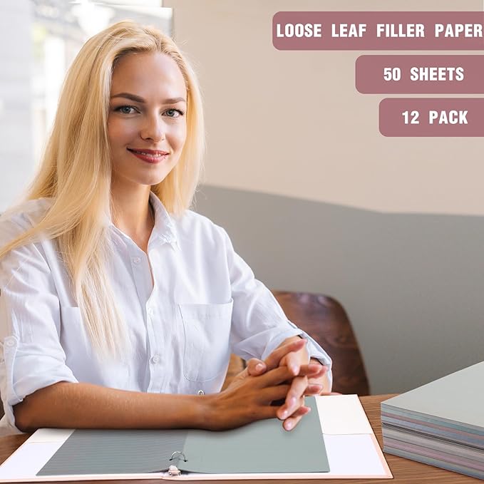 PerKoop 600 Sheets Colored Loose Leaf Paper 8.5" x 11" college ruled Lined 3 Hole Punched notebook Filler Paper for 3 Ring Binders Office School Supplies (Sweet Color)