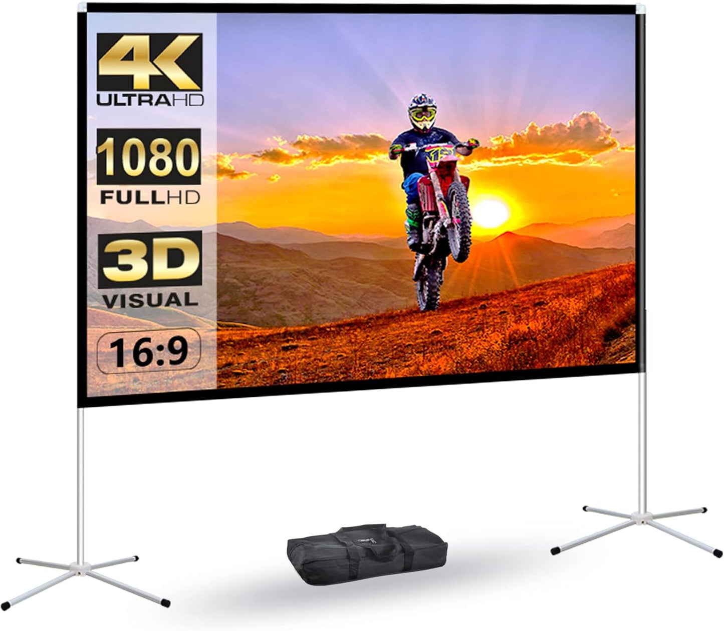 Portable Projector Screen 60inch,Movie Projection Screen,Indoor Projector Screen and Stand, 16:9 Projector Screen 4K HD Wrinkle-Free Lightweight