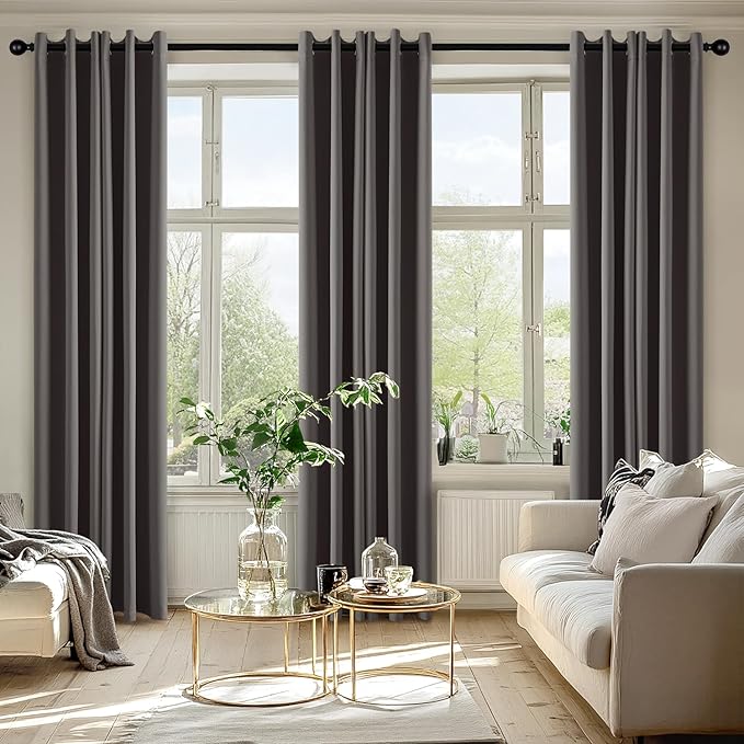 MIULEE Grey Blackout Curtains for Bedroom Living Room 72 Inches Long 2 Panels, Thermal Insulated Room Darkening Drapes Solid Grommet Top Noise Reduction Light Blocking Window Curtains W40 x L72 Inch