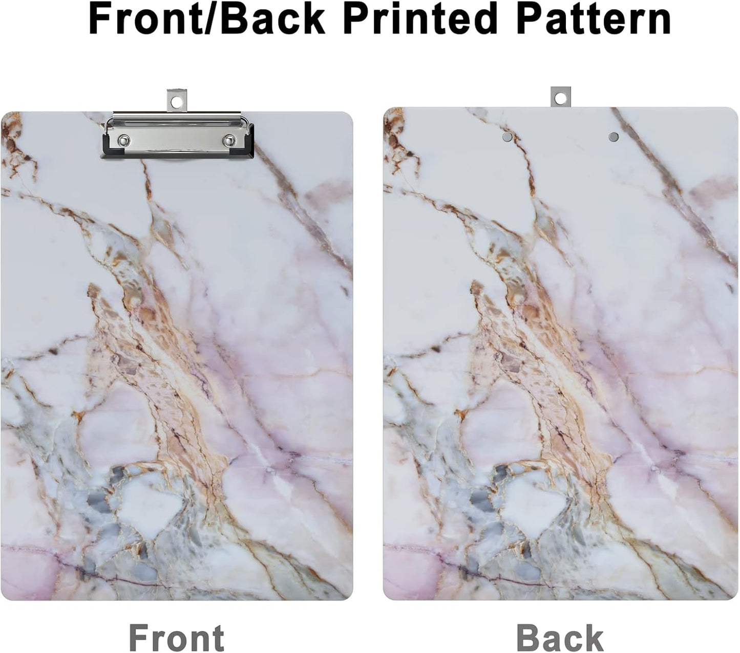 Cute Clipboard Wood Design Decorative A4 Letter Size Clipboards for Office, Standard Size 9" x 12.5" with Low Profile Metal Clip - Colorful Marble