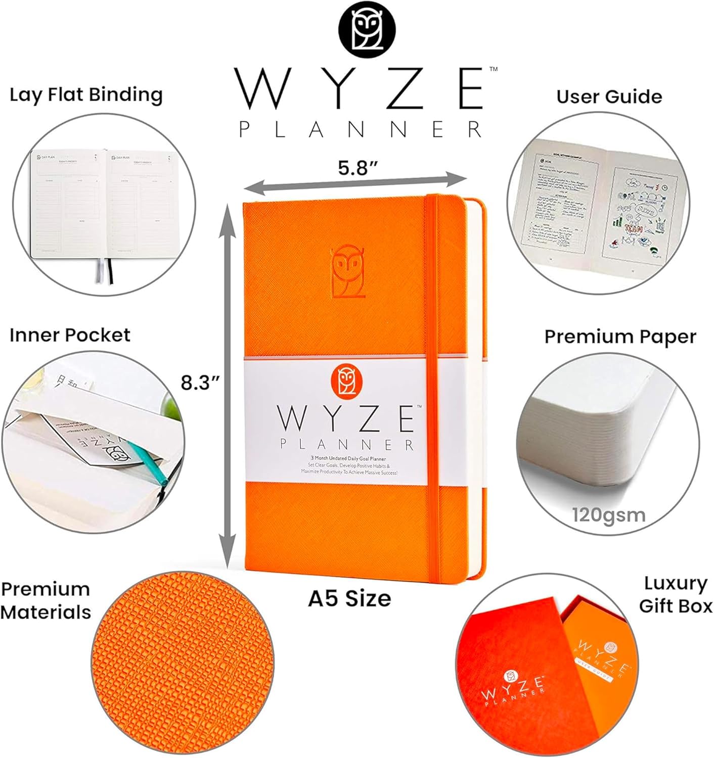 Undated Daily Planner – 3-Month A5 Productivity Organizer with Full Page Per Day, Hourly Schedule, Goal Setting, Habit Tracker, Weekly & Monthly Pages – Hardcover Time Management Notebook (Orange)