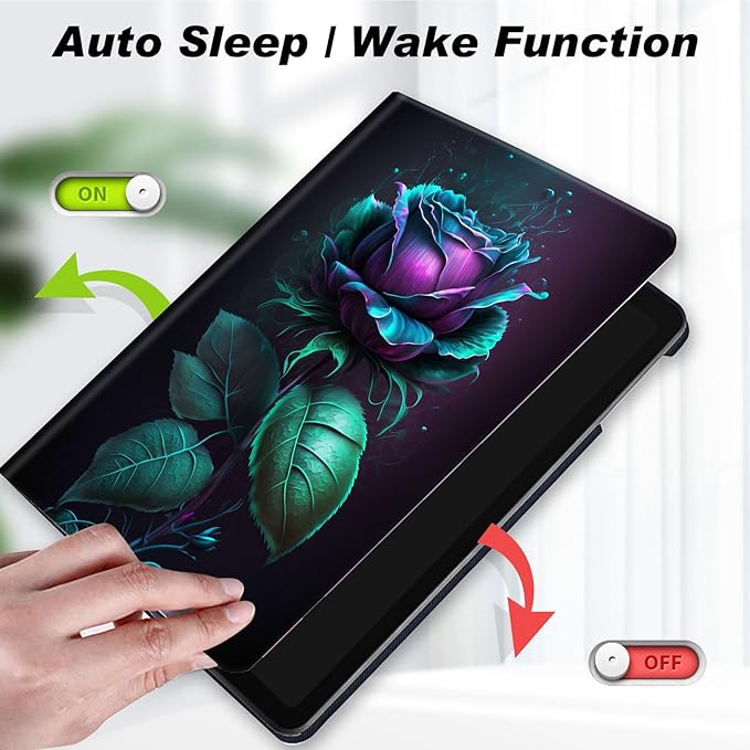 for All-New Kindle Fire 7 Tablet Case (12th Gen, 2022 Release),Slim Lightweight Smart Shell Stand Cover with Auto Wake/Sleep for Amazon Fire 7 Kids Tablet,Blue Rose Flower