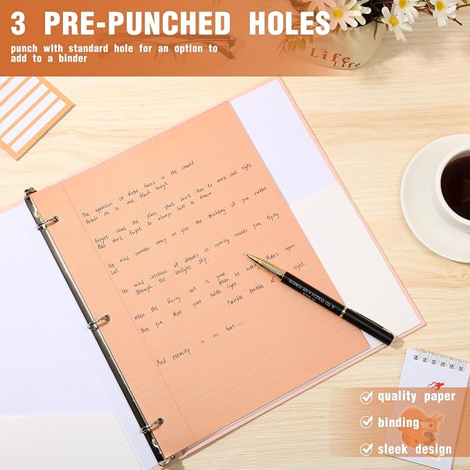 PerKoop 600 Sheets Colored Loose Leaf Paper 8.5" x 11" college ruled Lined 3 Hole Punched notebook Filler Paper for 3 Ring Binders Office School Supplies (Cute Color)