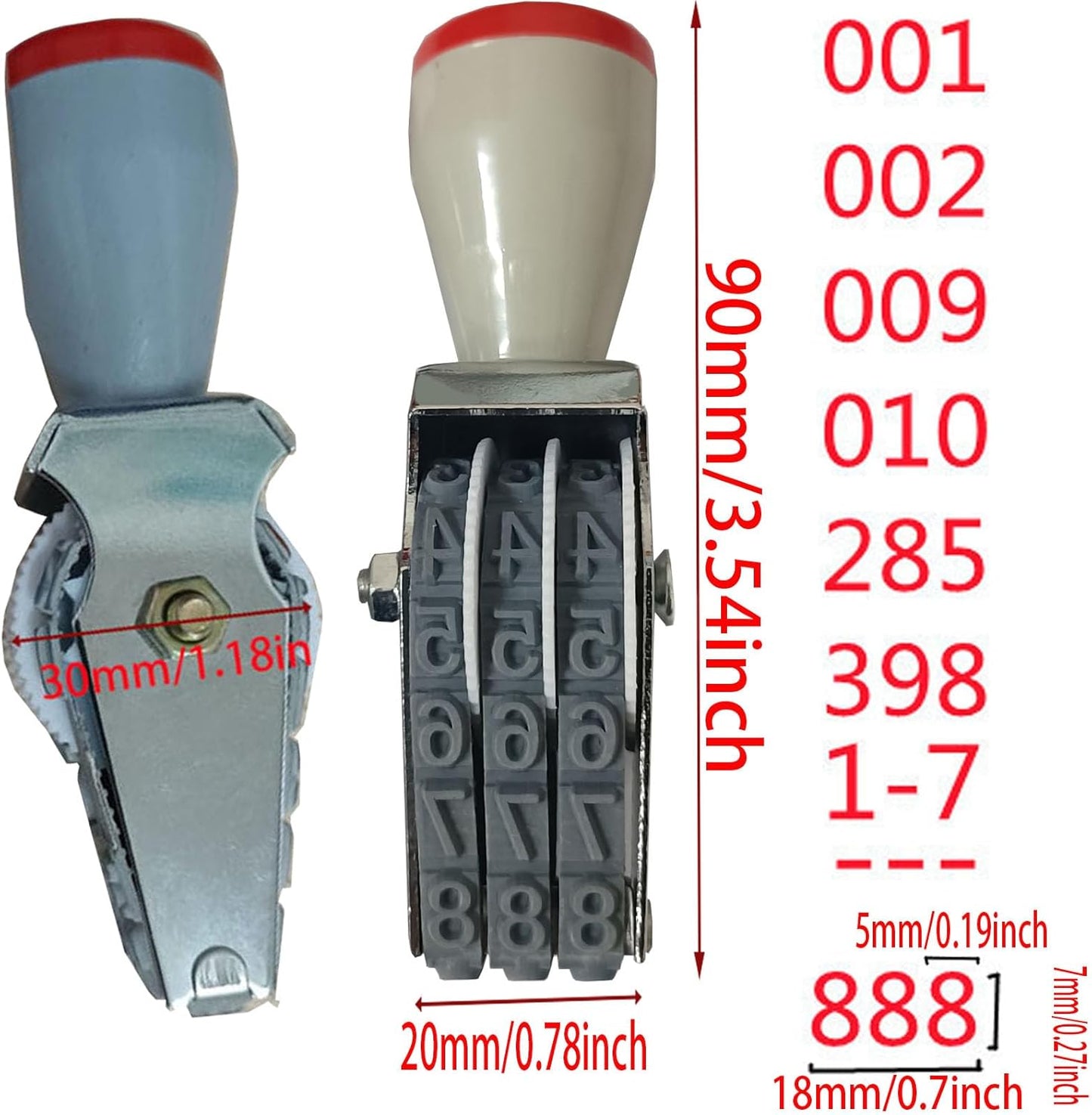 ZENG Adjustable 3-Digit Manual Rolling Stamp - Numbers 0-9 & Symbols, Metal/Rubber Office Numbering Tool, 18x7mm Imprint, Multicolor - Ink Not Included