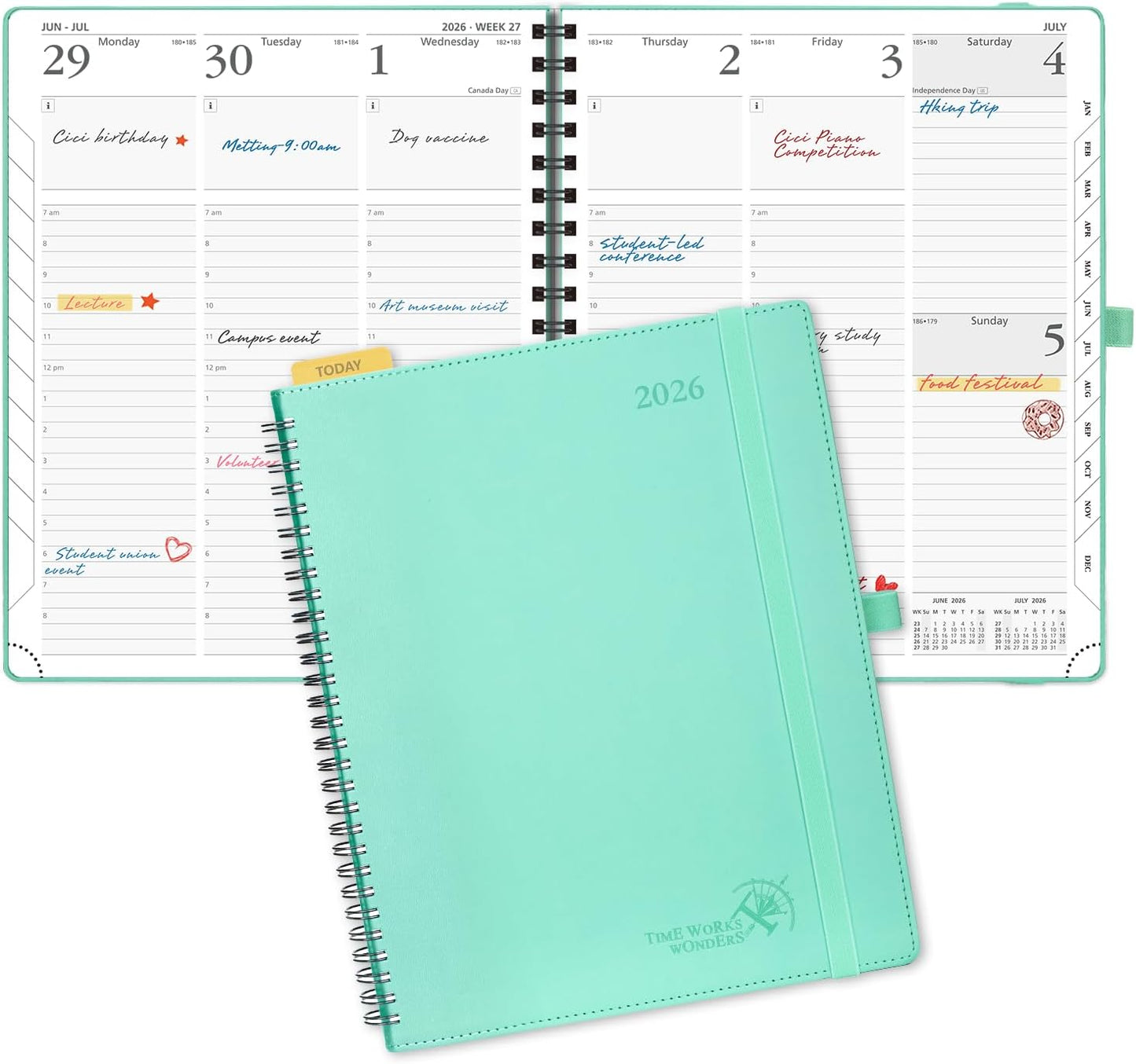 POPRUN 2026 Planner (Large - 8.5" x 10.5") with Hourly Schedule, Vertical Layout - 2026 Weekly Calendar (Jan. 2026 - Dec.2026) for Time Management, Monthly Tabs, Spiral Bound, Soft Cover - Green