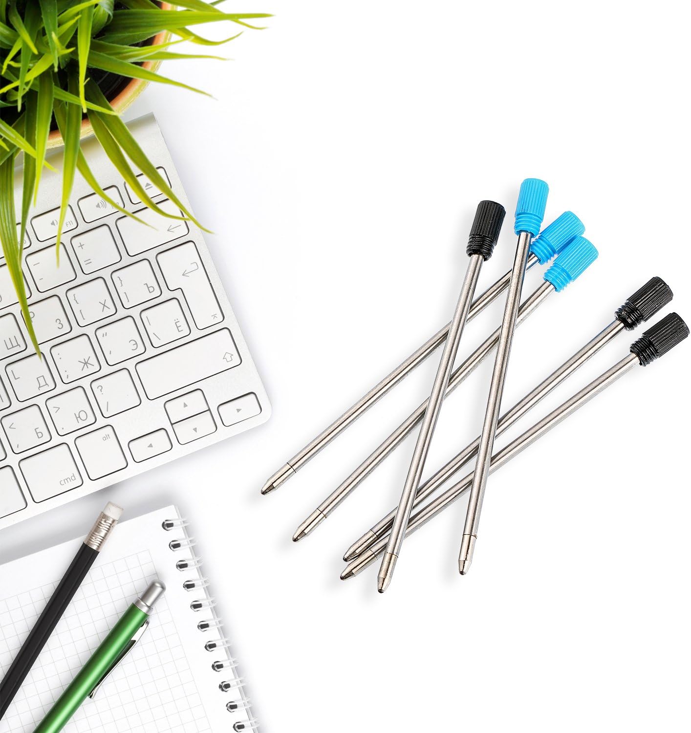 TecUnite 20 Pieces 2.75 Inch Ballpoint Pen Refills for Diamond Crystal Stylus Pens with Black Velvet Bag Supplies(Black and Blue Refill)