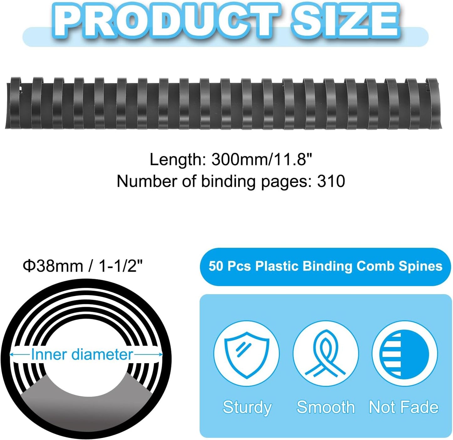 PATIKIL 38mm (1-1/2") Plastic Binding Combs, 50 Pcs 21 Rings Comb Binding Spines 310 Sheet Capacity Letter Size for Binding Paper Sheets Notebook Calendar Picture Album, Black