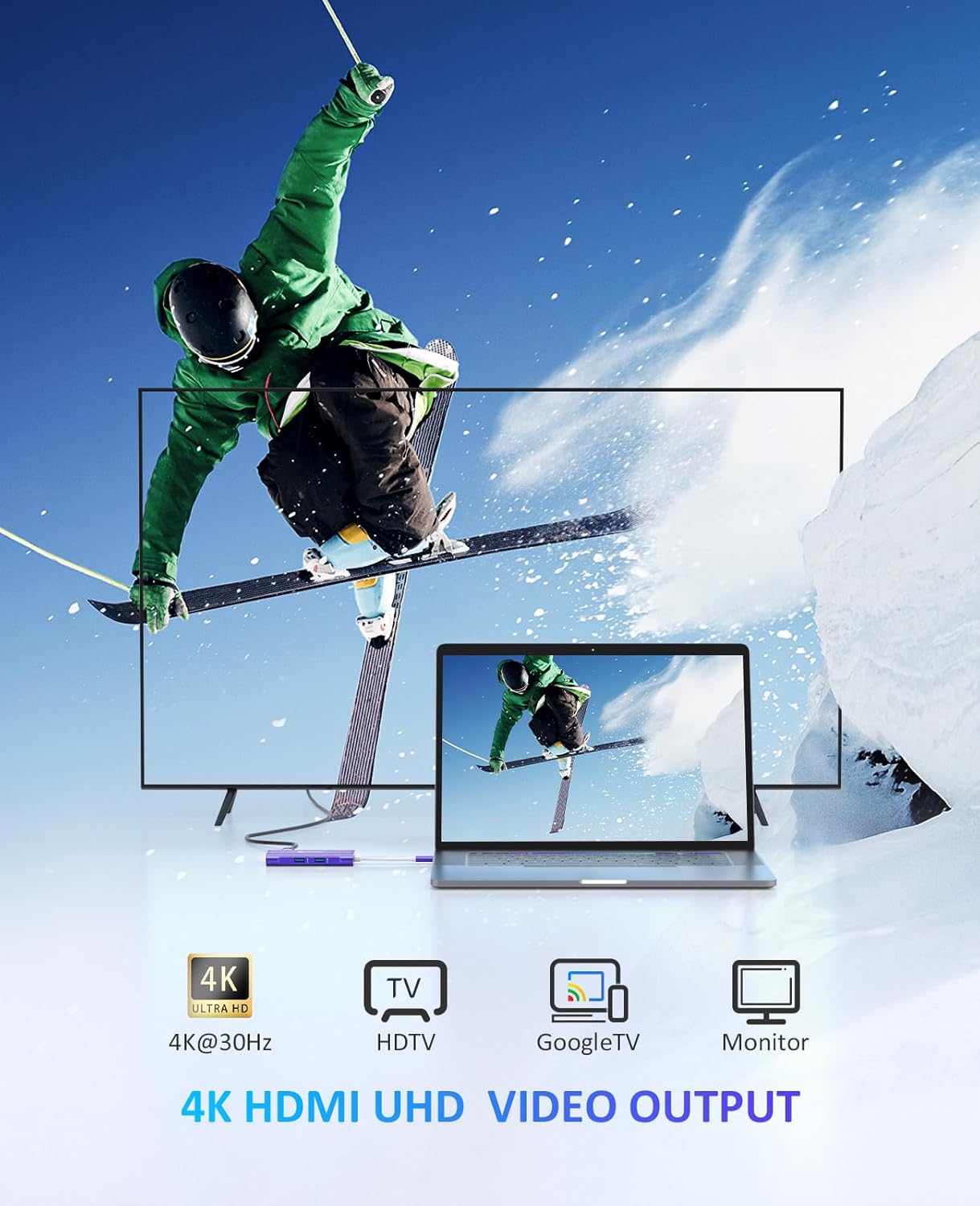 UtechSmart USB C Hub, Ethernet Multiport Adapter 6 in 1 USB C to HDMI Dock Compatible for MacBook Pro/Air, Chromebook, Dell XPS, HP and Type C Devices Dark Purple