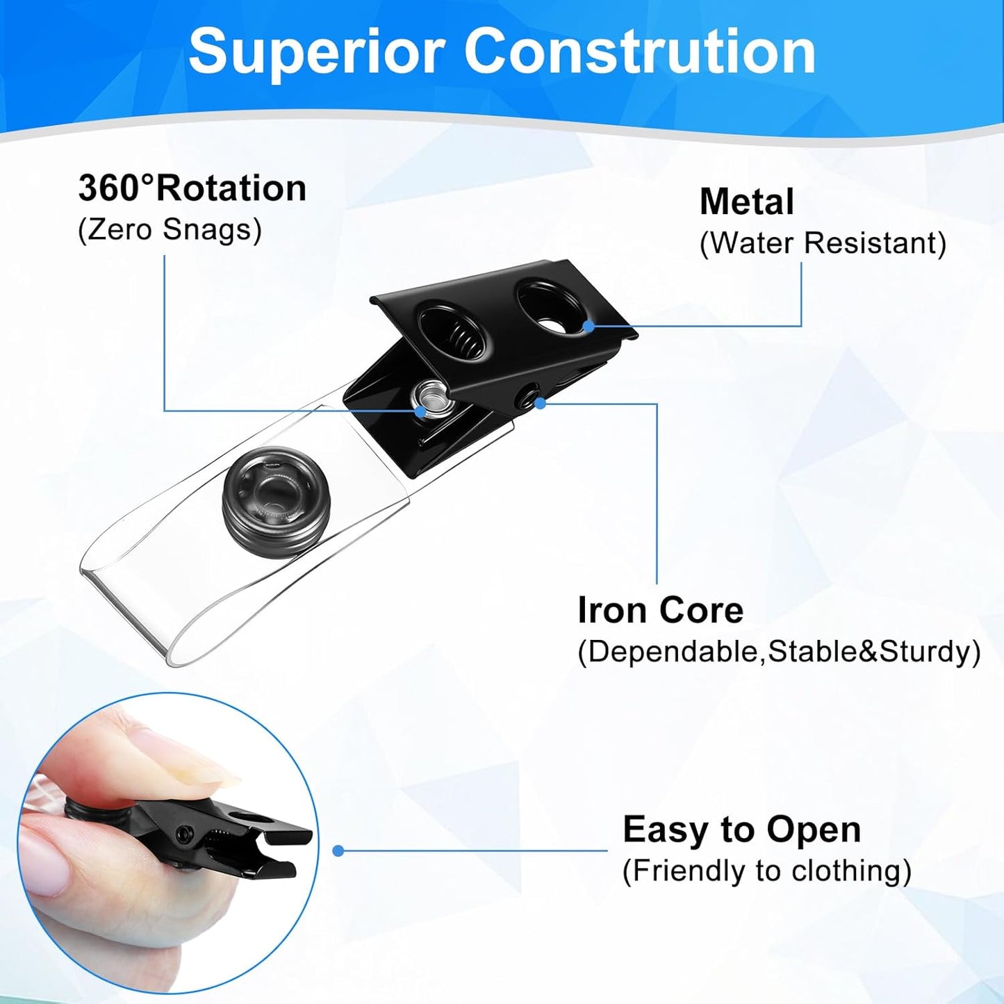 Marspark 400 Pack Metal Badge Clips with PVC Straps Double Hole ID Badge Clips for Name Tag ID Cards Holders, Office Supplies(Black)