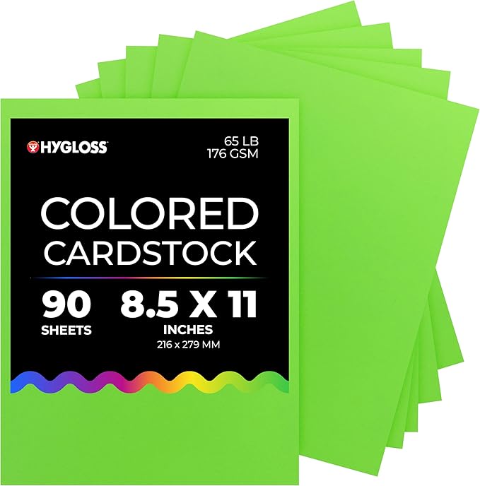 Hygloss Light Green Bright Colored Cardstock - 8.5x11-Inch, 90 Sheets, 65 lb/ 176 gsm, Fade-Resistant, Acid-Free Color Card Stock Paper