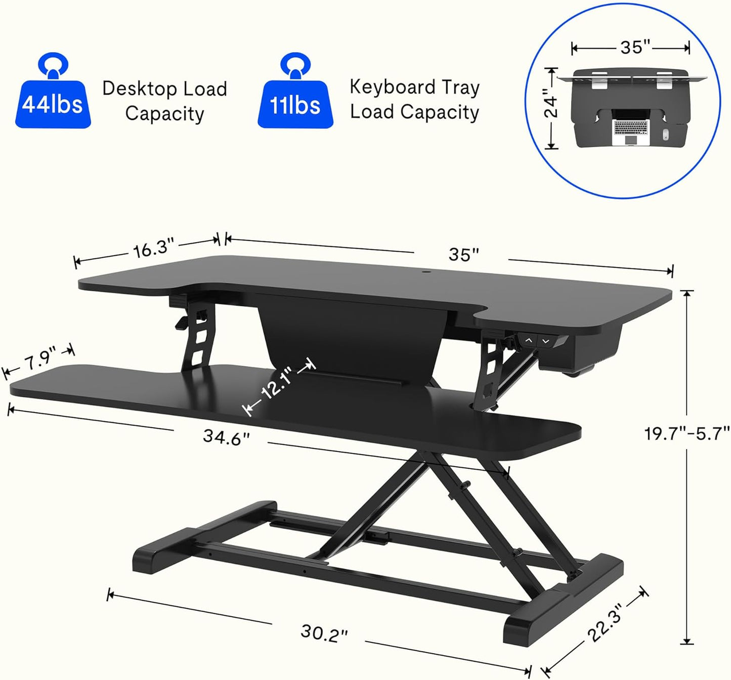 FLEXISPOT Electric Standing Desk Converter 36" Wide Motorized Stand up Riser for Monitor and Laptop, Black Height Adjustable Workstation for Home Office