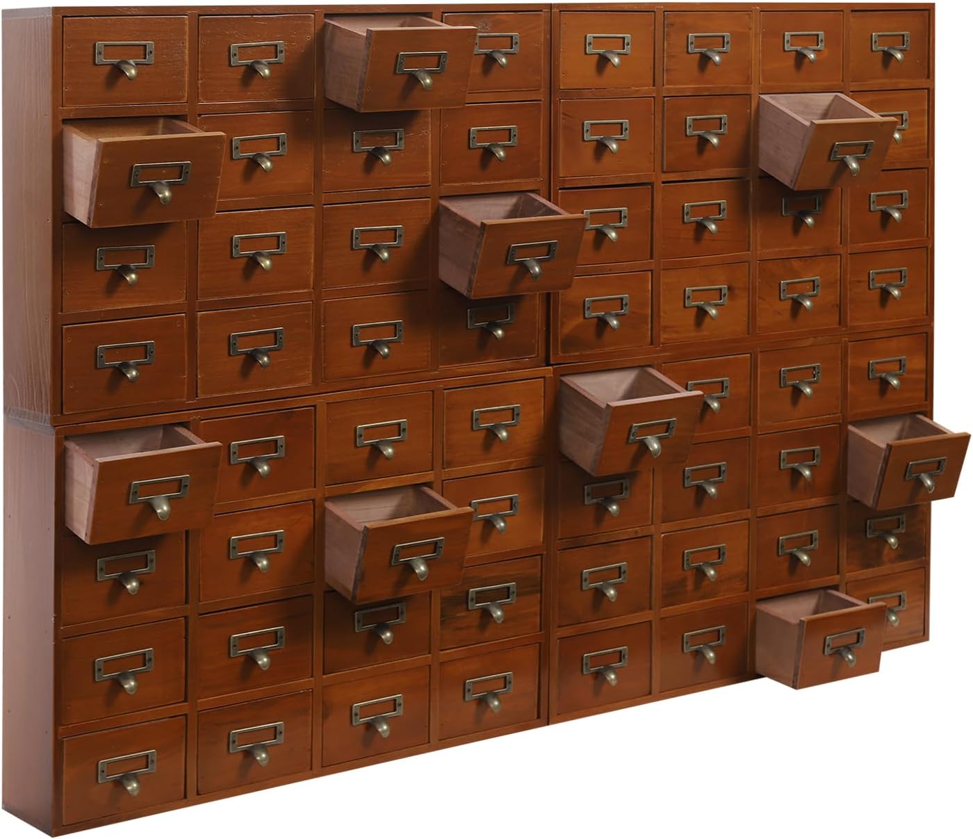 64-Drawer Wood Desk Drawer Organizer, Vintage Tabletop Apothecary Cabinet Wooden Desk Organizer, Card Catalog Cabinet for Dresser, Kitchen, Office Organization and Storage (Brown)