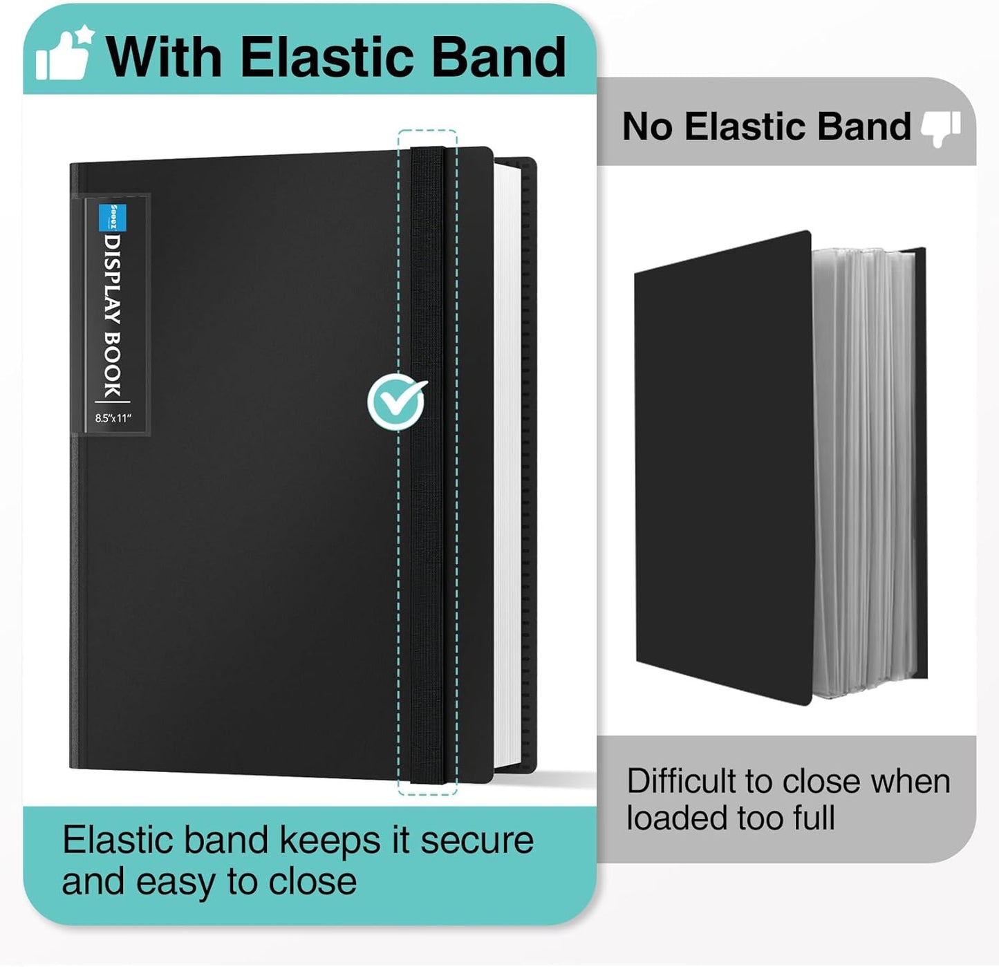 Sooez 4 Pack 72 Pocket Binder with Plastic Sleeves & Elastic Band, Large Capacity 8.5x11 Presentation Book Display 144 Pages, Art Portfolio Document Folder with Clear Sheet Protectors